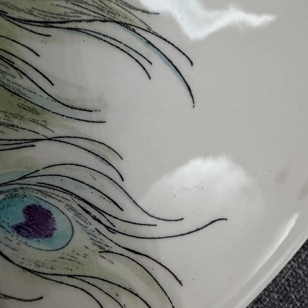 Edie Rose Peacock Collection Salad Plates Set 2 Stoneware Blue Green Purple Bird